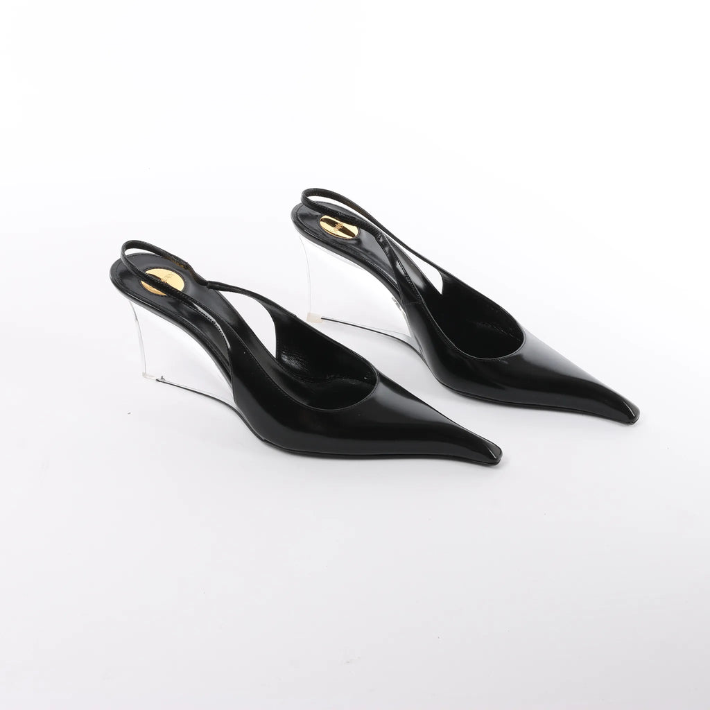 Saint Laurent Miller Leather Slingback Heels in Black 831087, Size 40 EU