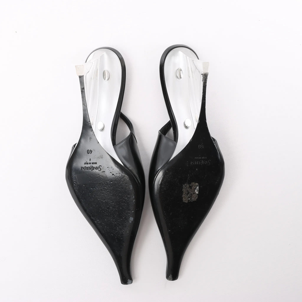 Saint Laurent Miller Leather Slingback Heels in Black 831087, Size 40 EU