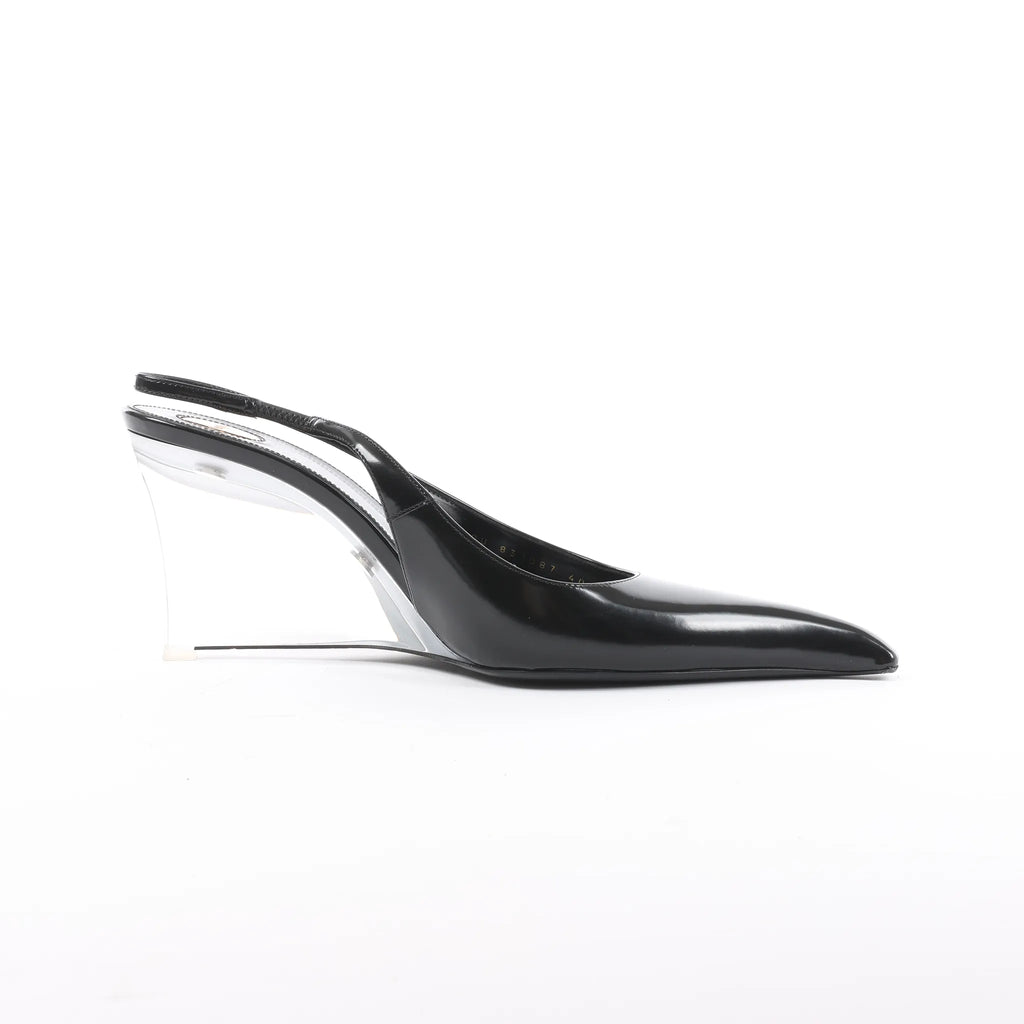 Saint Laurent Miller Leather Slingback Heels in Black 831087, Size 40 EU