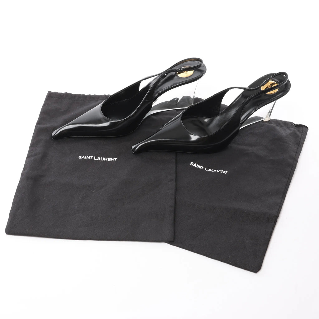 Saint Laurent Miller Leather Slingback Heels in Black 831087, Size 40 EU