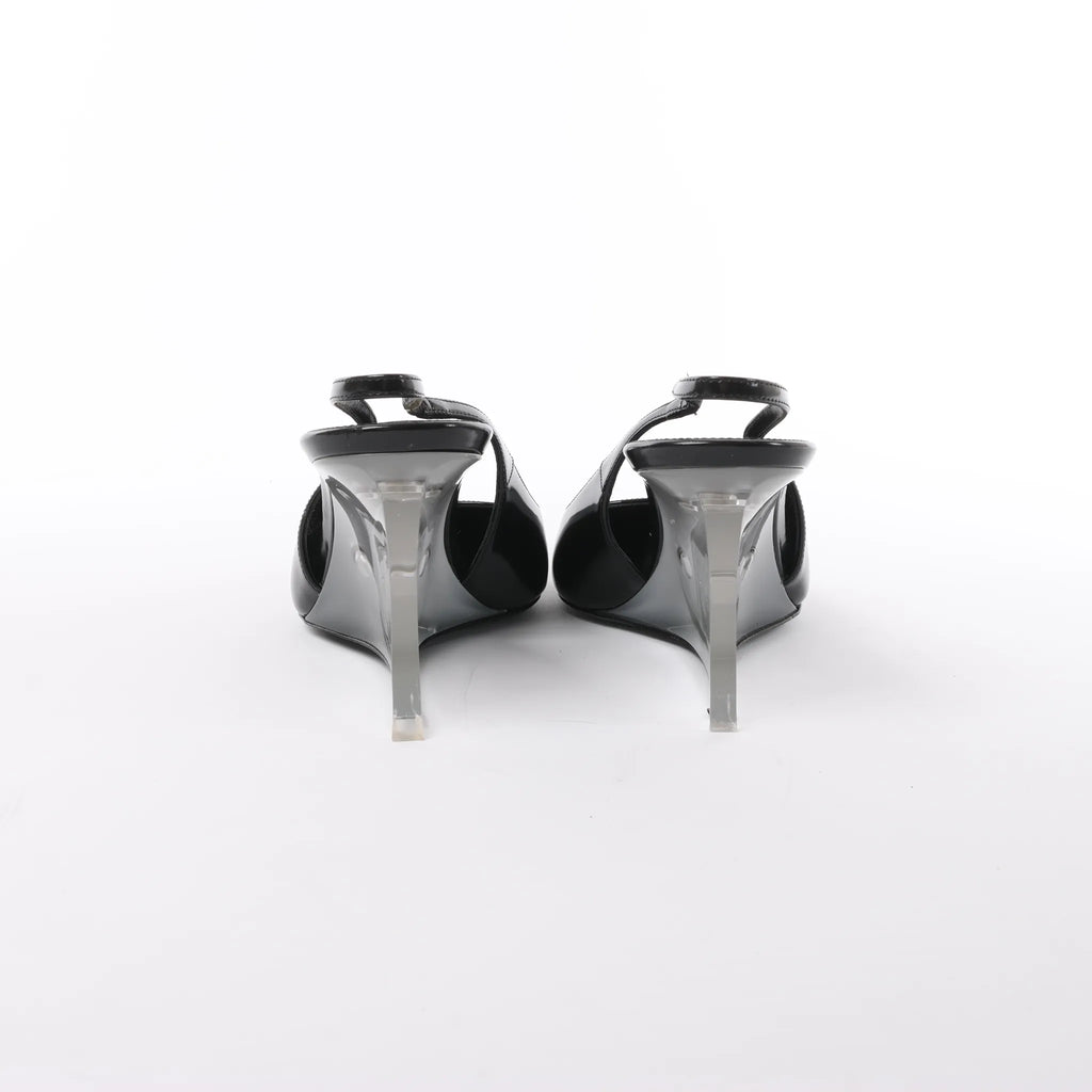 Saint Laurent Miller Leather Slingback Heels in Black 831087, Size 40 EU
