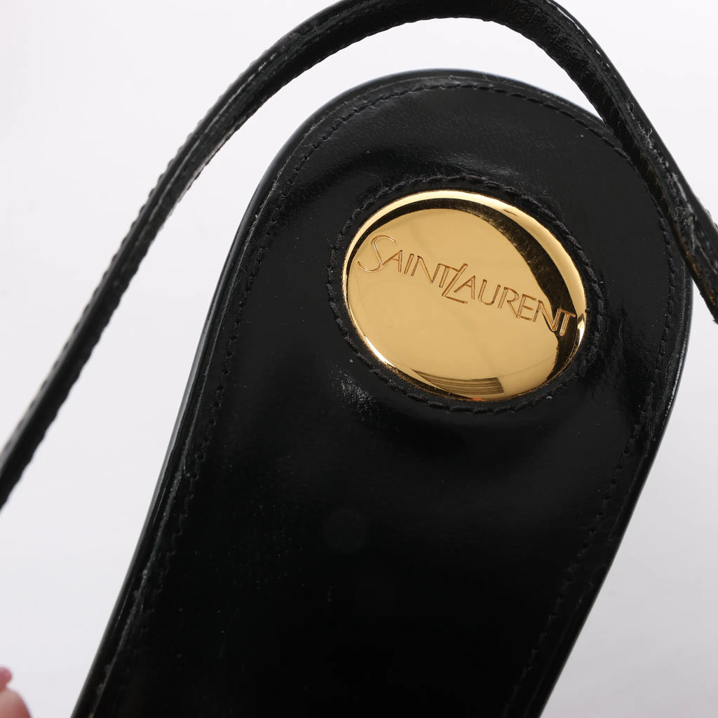 Saint Laurent Miller Leather Slingback Heels in Black 831087, Size 40 EU