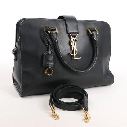 Saint Laurent Paris Monogram Cabas Leather 2Way Handbag in Black