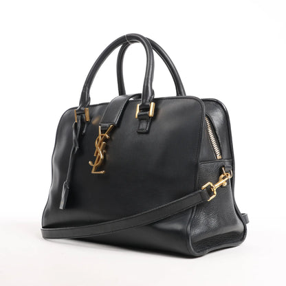 Saint Laurent Paris Monogram Cabas Leather 2Way Handbag in Black