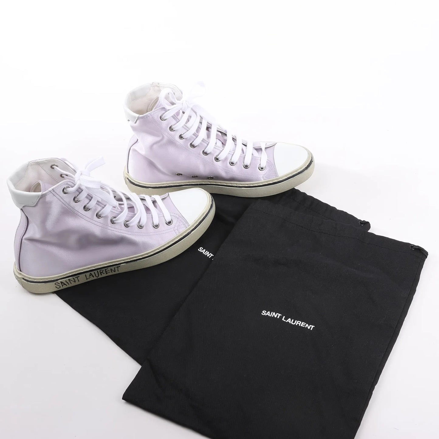 Saint Laurent Paris Malibu Satin High-top Sneakers in Metallic Purple 718403, Size 38 EU