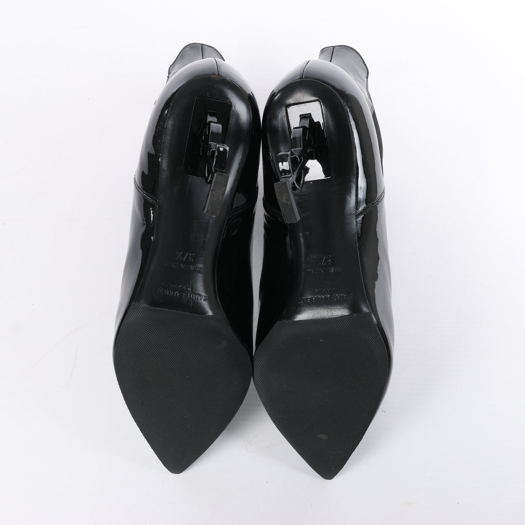 Saint Laurent Paris Opium Patent leather Ankle Boots in Black AU484171 , Size 37.5 EU