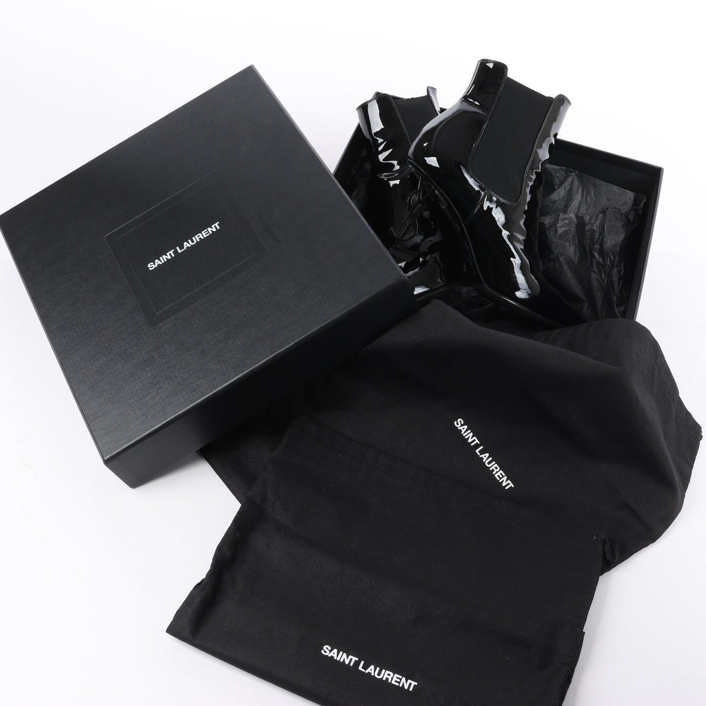 Saint Laurent Paris Opium Patent leather Ankle Boots in Black AU484171 , Size 37.5 EU