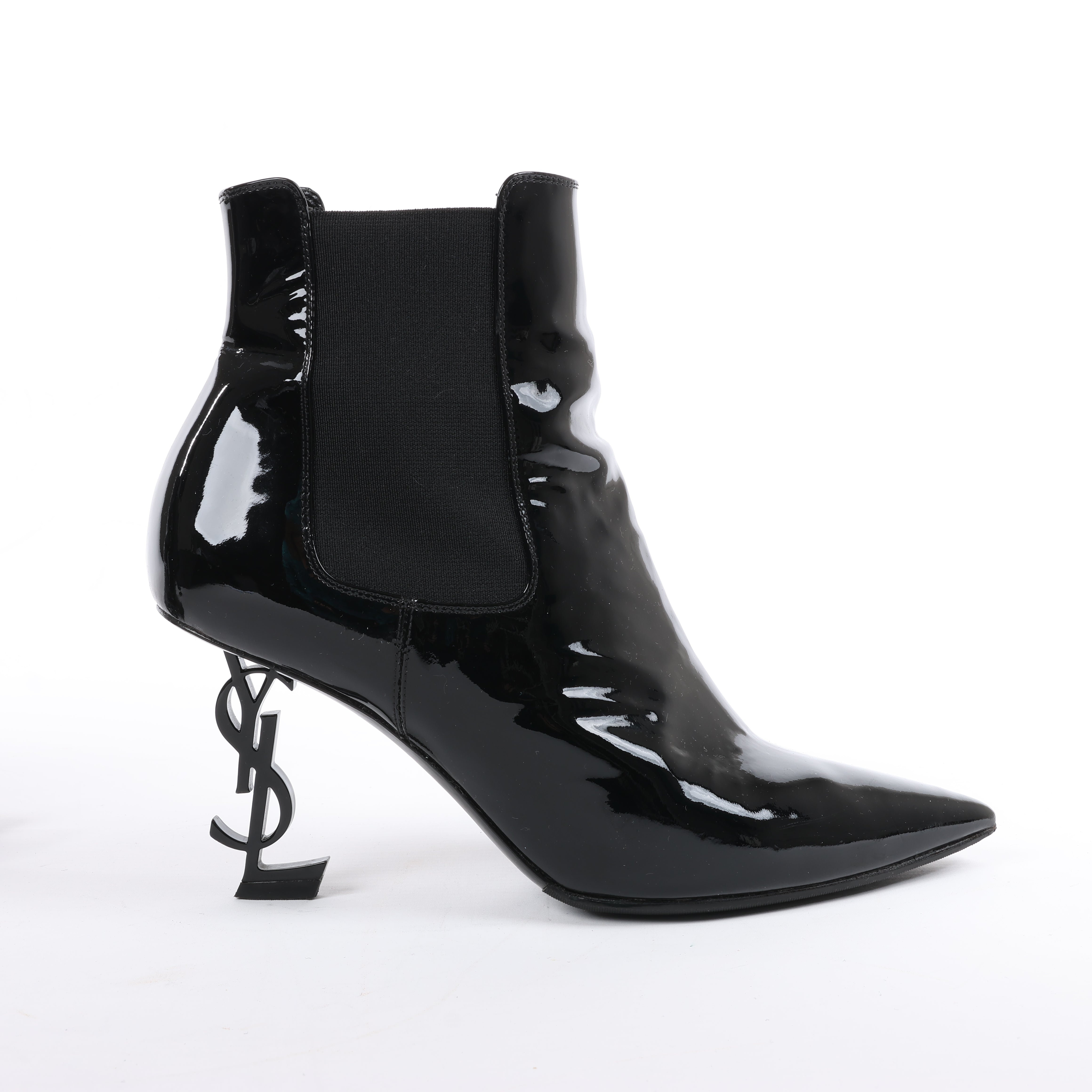 Saint Laurent Paris Opium Patent leather Ankle Boots in Black