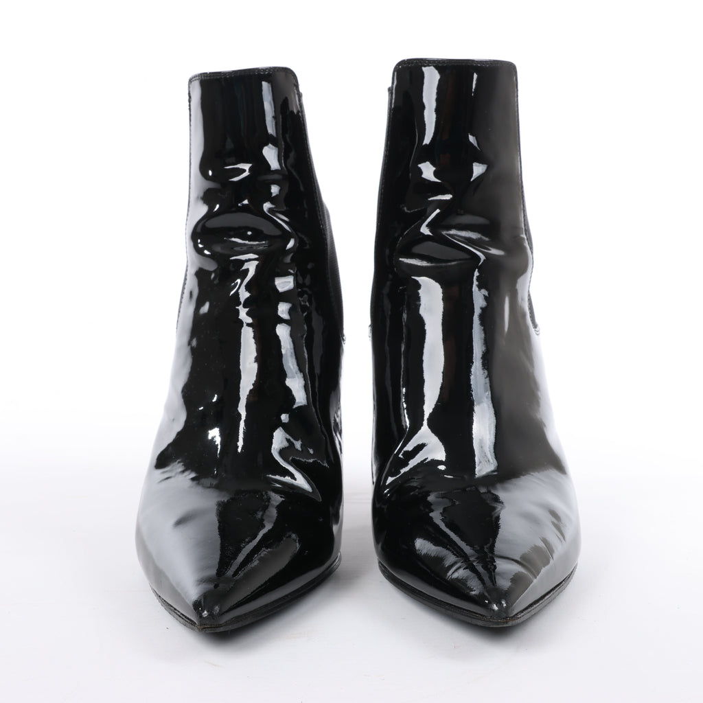 Saint Laurent Paris Opium Patent leather Ankle Boots in Black AU484171 , Size 37.5 EU