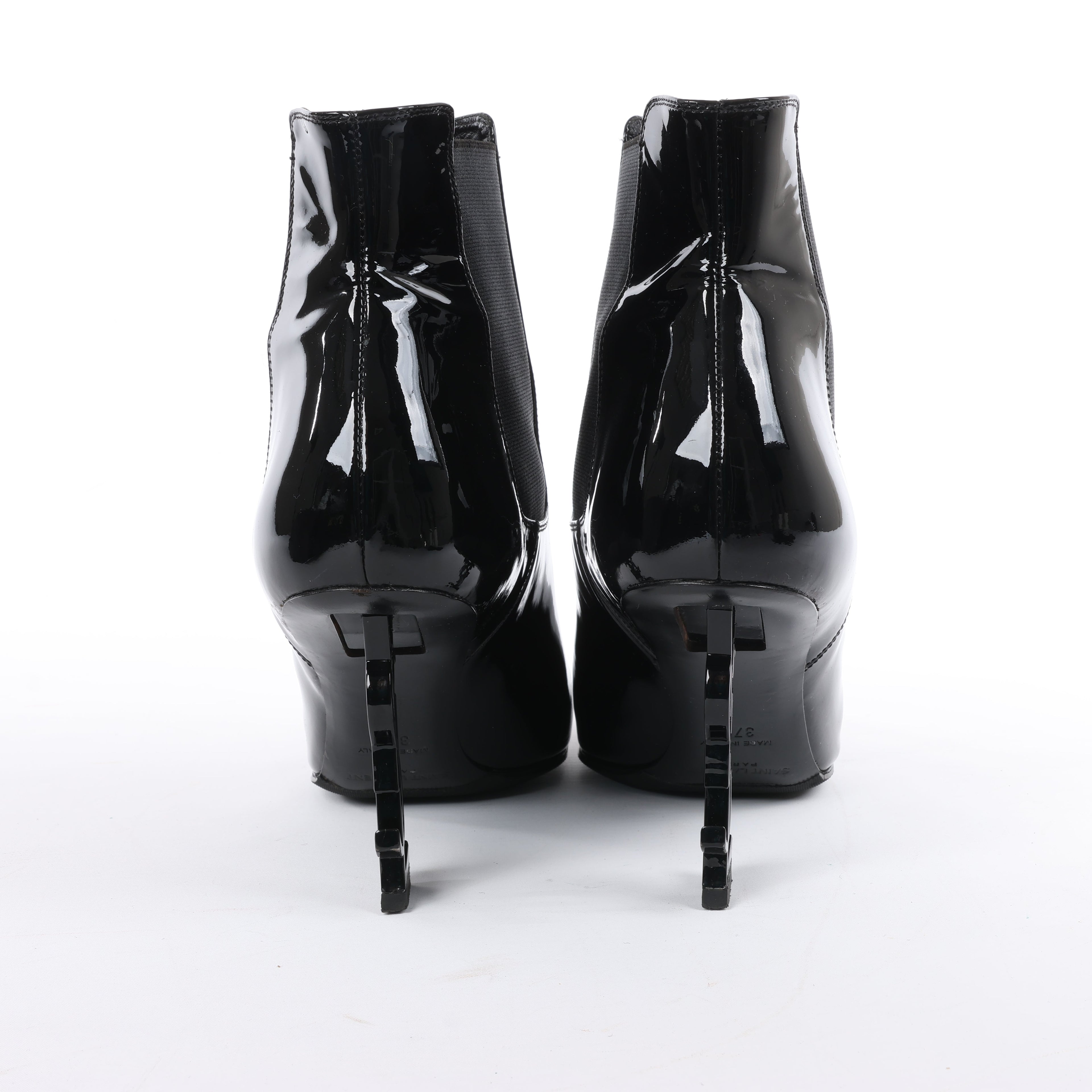 Saint Laurent Paris Opium Patent leather Ankle Boots in Black AU484171 , Size 37.5 EU