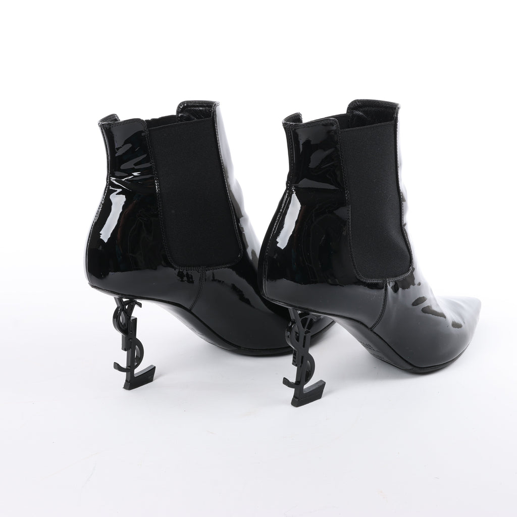 Saint Laurent Paris Opium Patent leather Ankle Boots in Black AU484171 , Size 37.5 EU