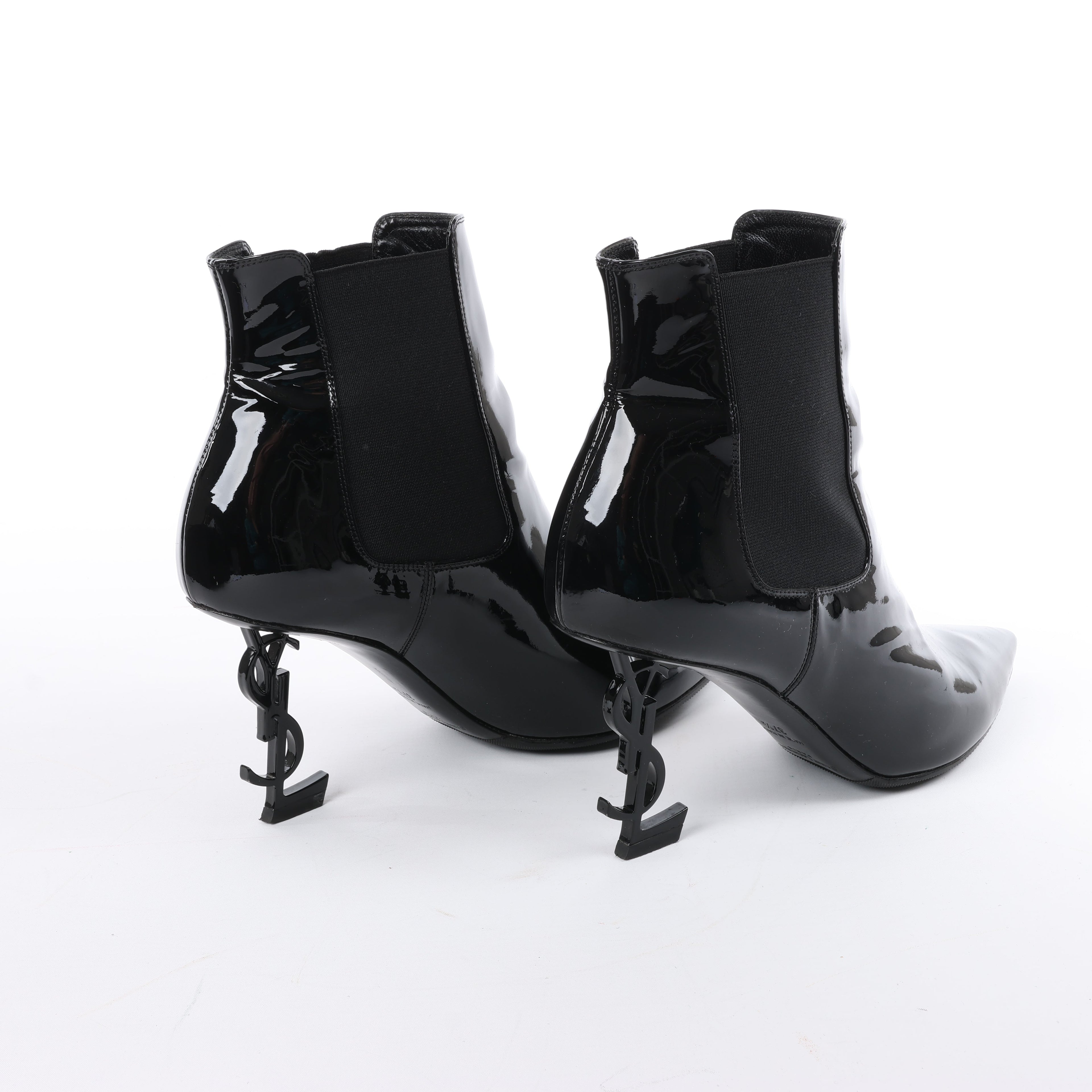 Saint Laurent Paris Opium Patent leather Ankle Boots in Black AU484171 , Size 37.5 EU