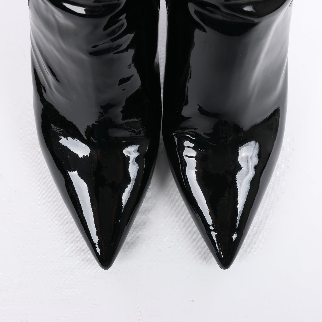 Saint Laurent Paris Opium Patent leather Ankle Boots in Black AU484171 , Size 37.5 EU