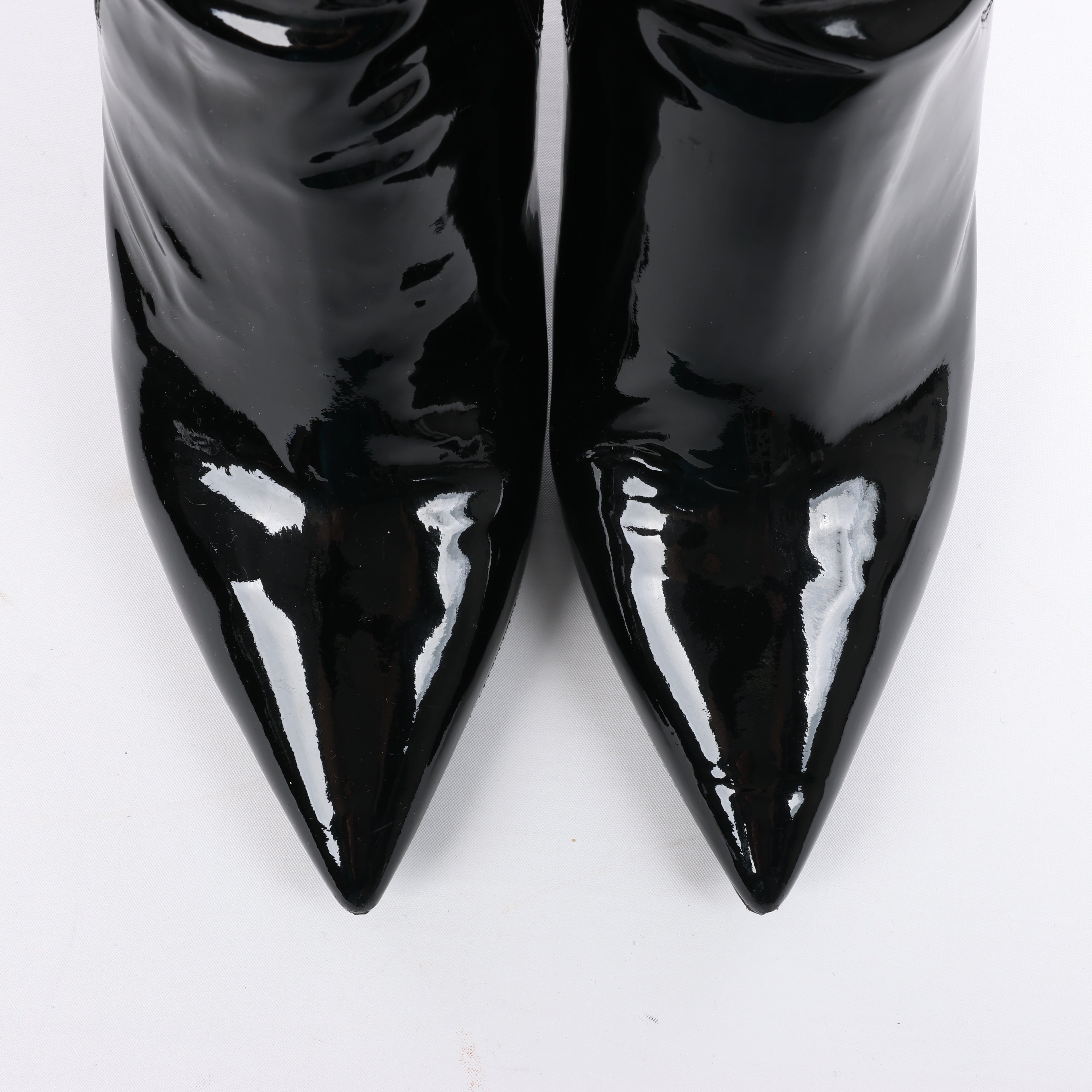 Saint Laurent Paris Opium Patent leather Ankle Boots in Black AU484171 , Size 37.5 EU