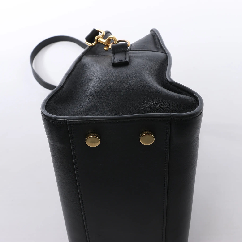 Saint Laurent Paris Baby Cabas Leather Handbag in Black 372087