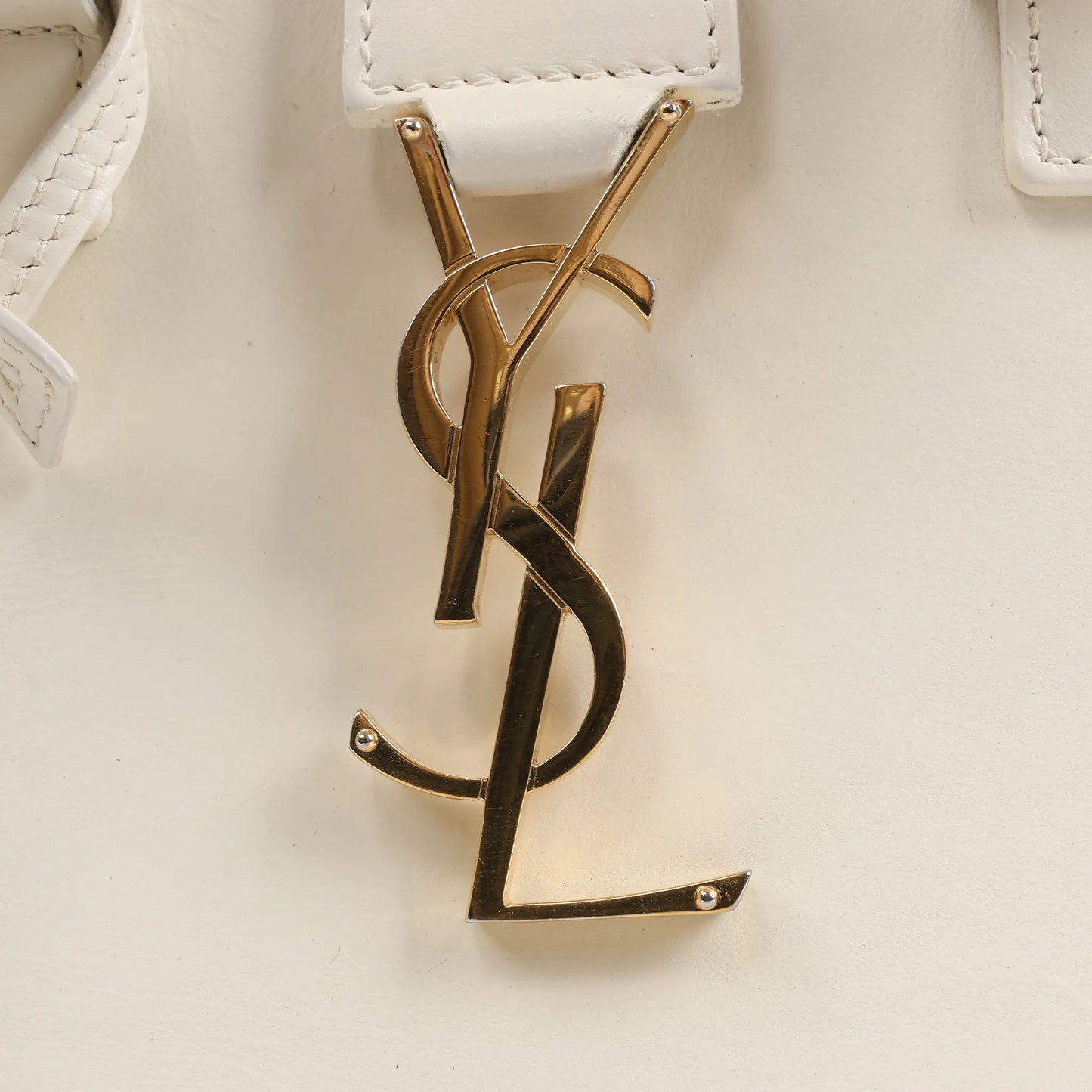 Saint Laurent Paris Monogram Cabas Leather 2Way Handbag in White 472466