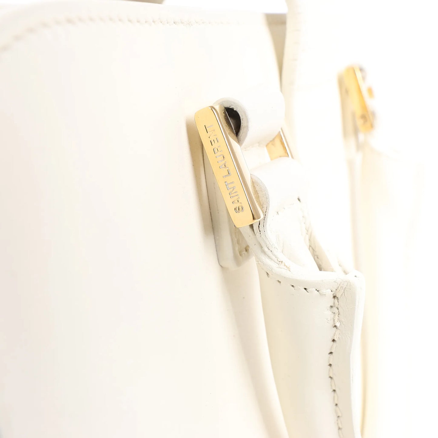 Saint Laurent Paris Monogram Cabas Leather 2Way Handbag in White 472466