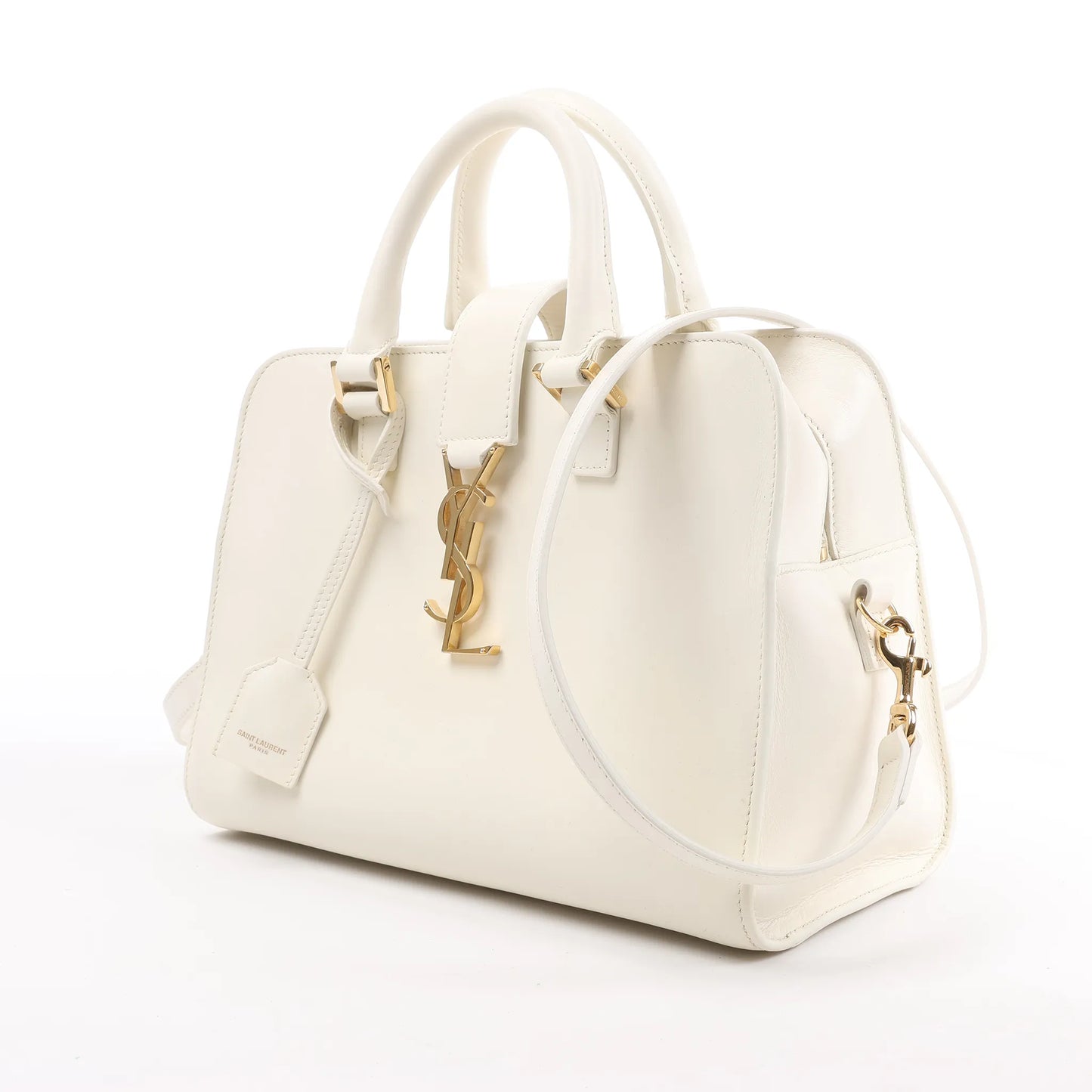 Saint Laurent Paris Monogram Cabas Leather 2Way Handbag in White 472466