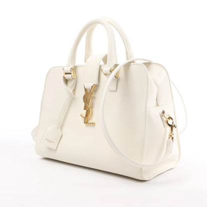 Saint Laurent Paris Monogram Cabas Leather 2Way Handbag in White 472466