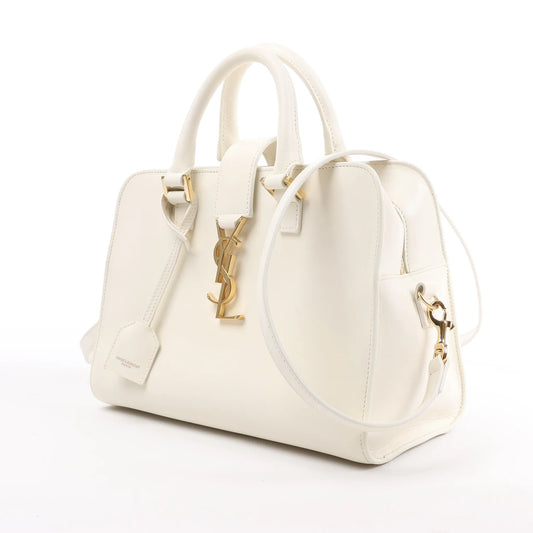 Saint Laurent Paris Monogram Cabas Leather 2Way Handbag in White 472466
