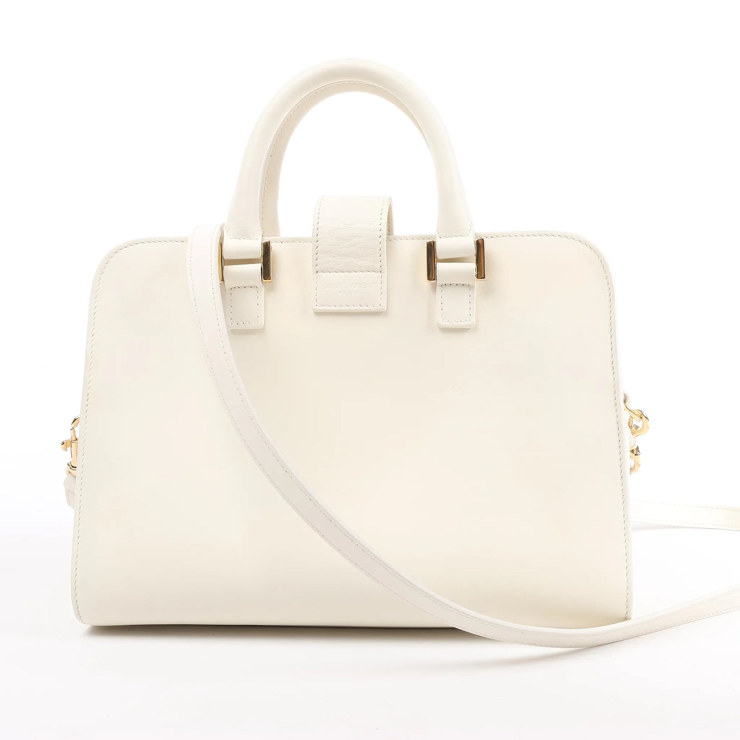Saint Laurent Paris Monogram Cabas Leather 2Way Handbag in White 472466