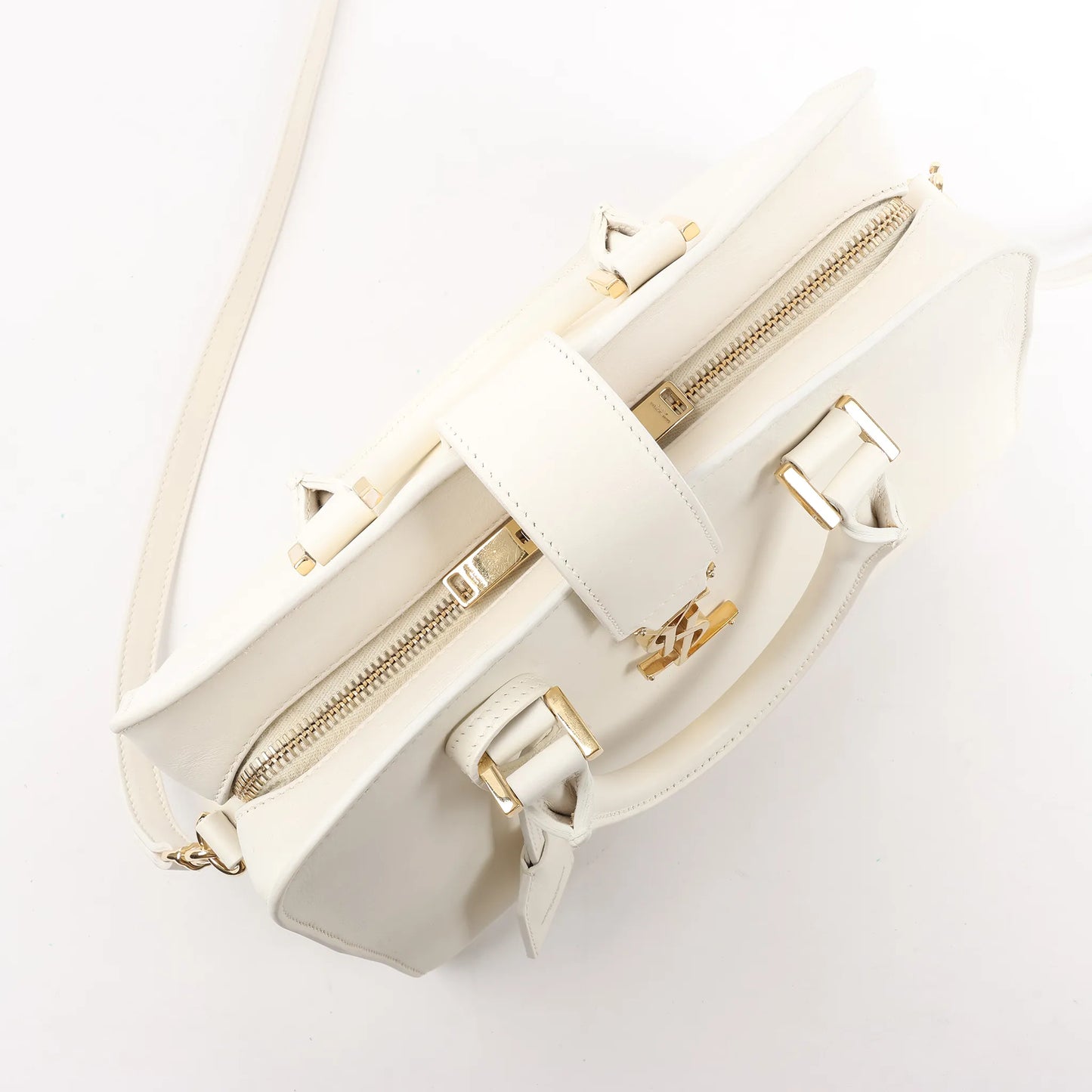 Saint Laurent Paris Monogram Cabas Leather 2Way Handbag in White 472466