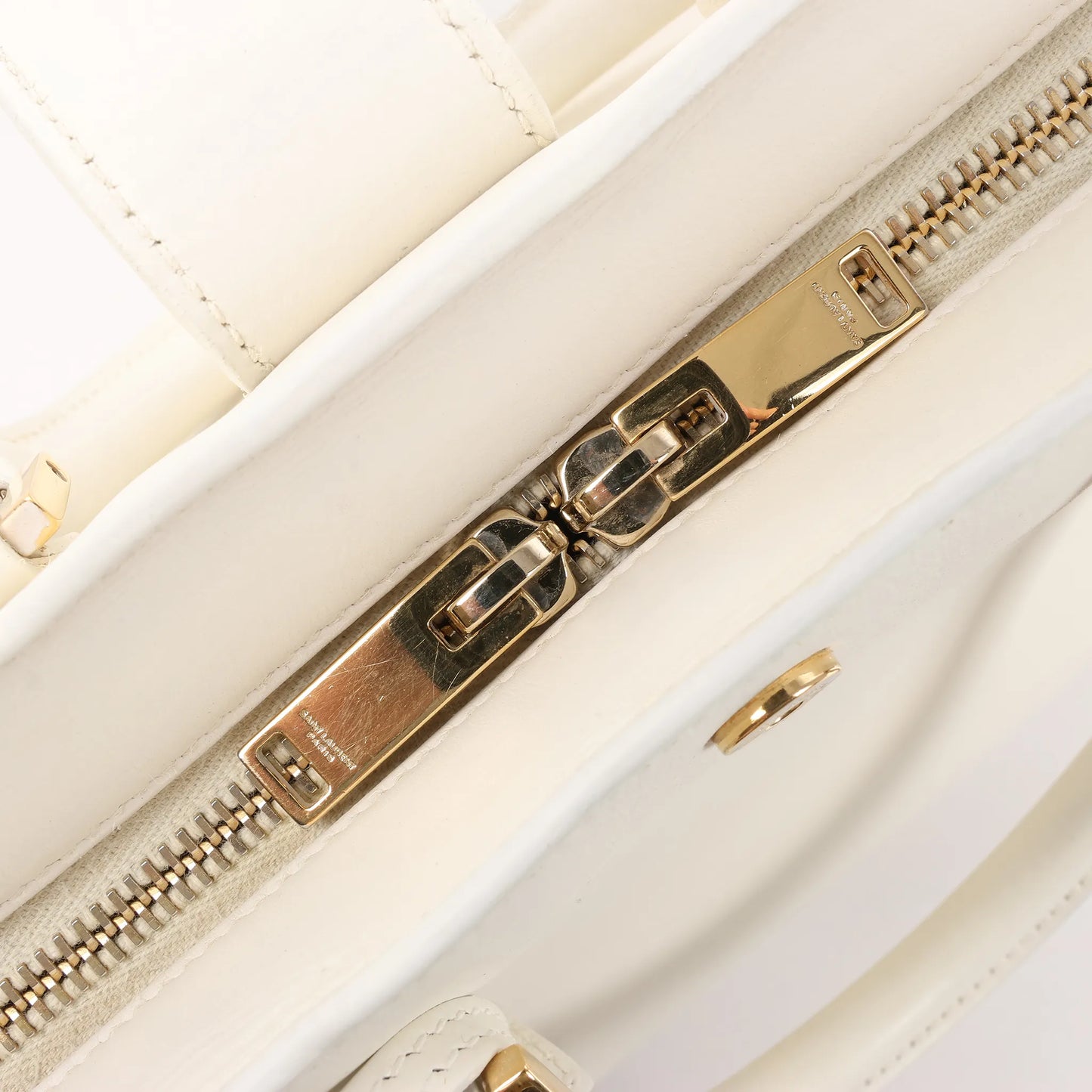 Saint Laurent Paris Monogram Cabas Leather 2Way Handbag in White 472466