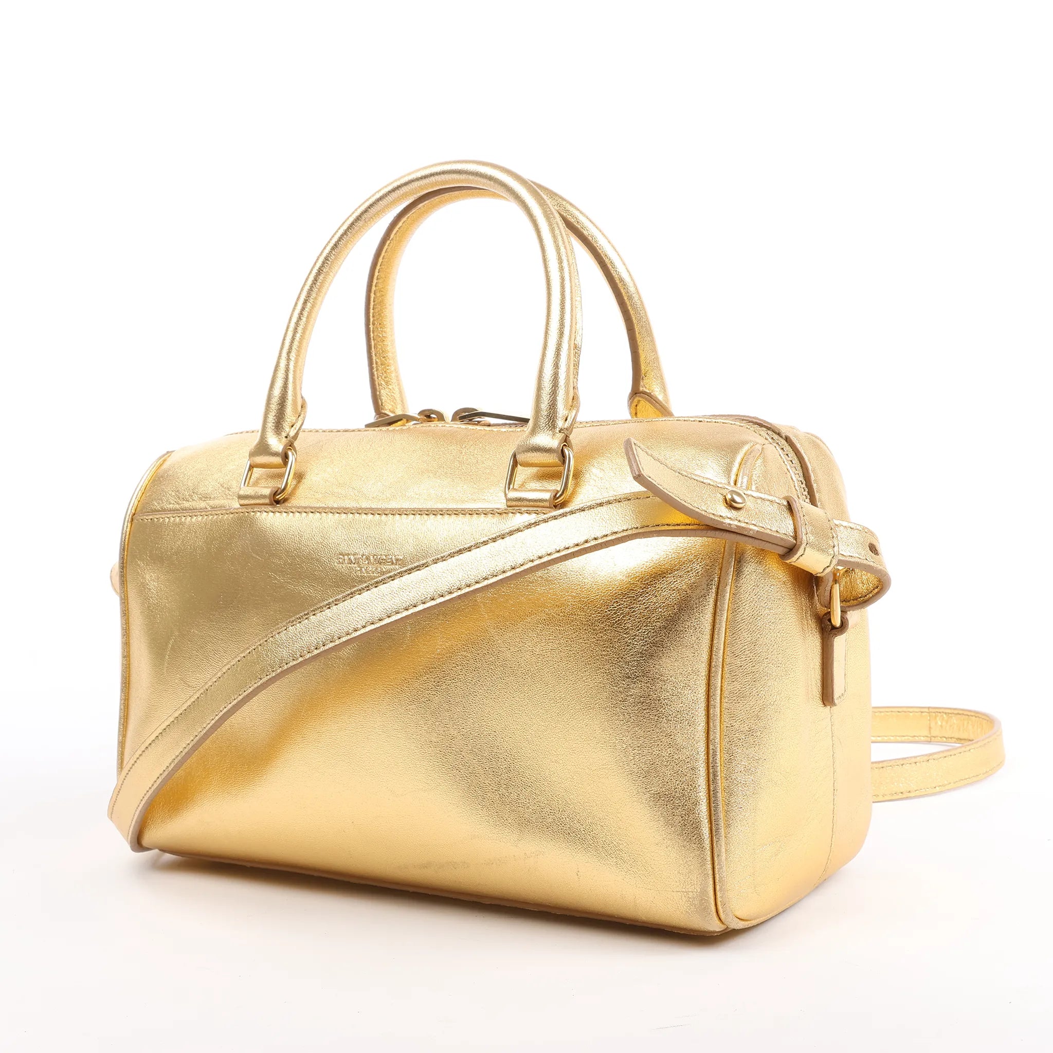 Saint Laurent Paris Baby Duffle Leather 2Way Handbag in Gold 330958
