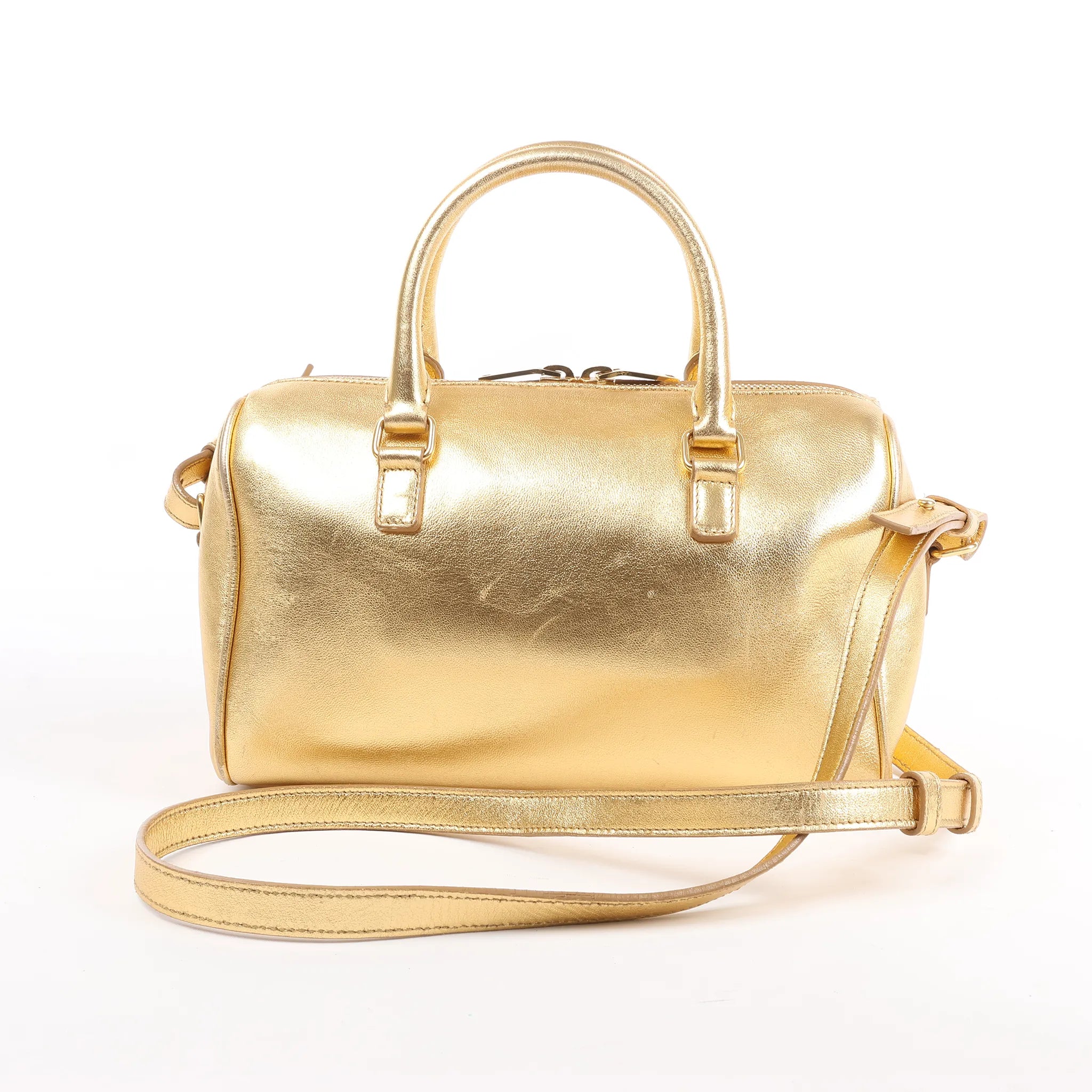 Saint Laurent Paris Baby Duffle Leather 2Way Handbag in Gold 330958