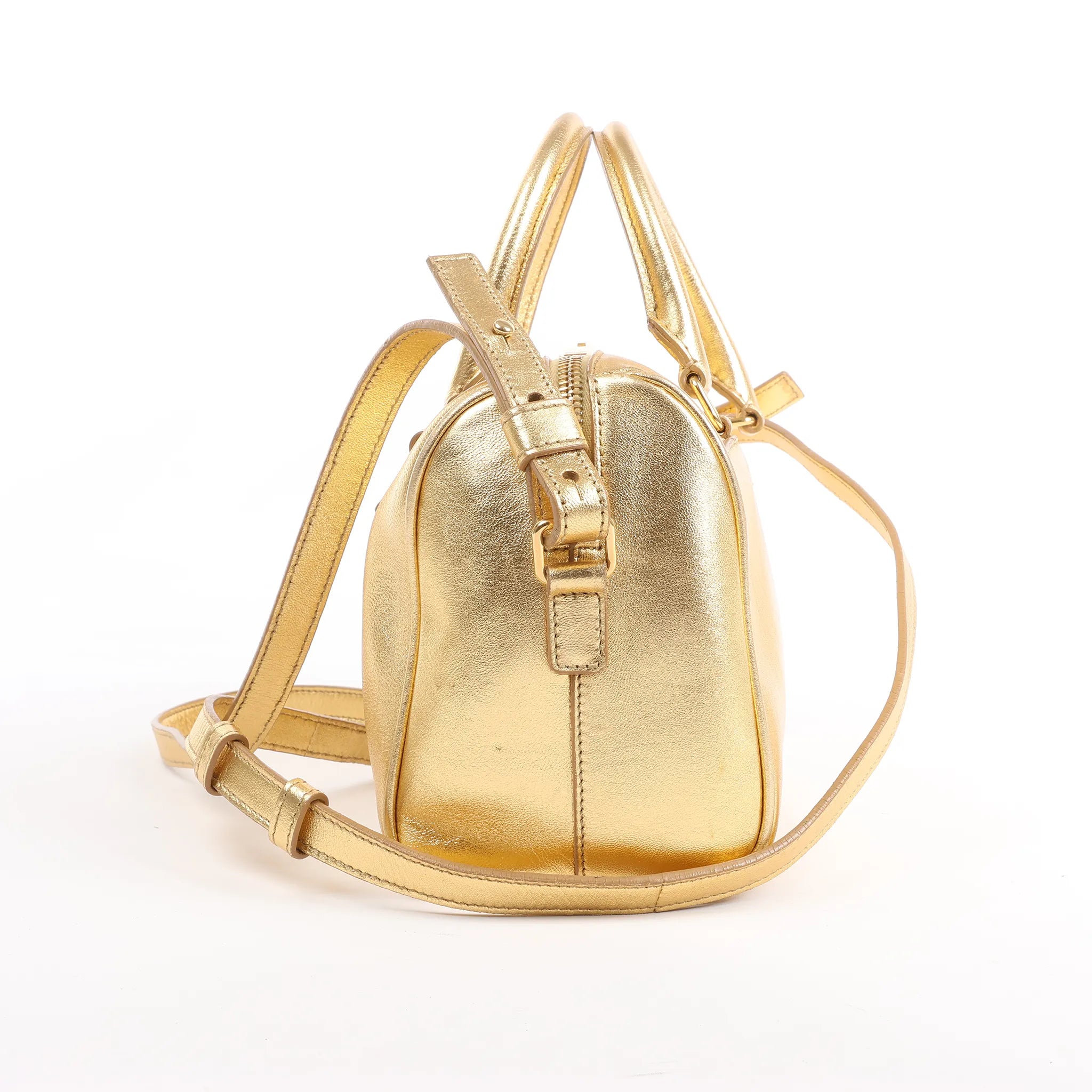 Saint Laurent Paris Baby Duffle Leather 2Way Handbag in Gold 330958