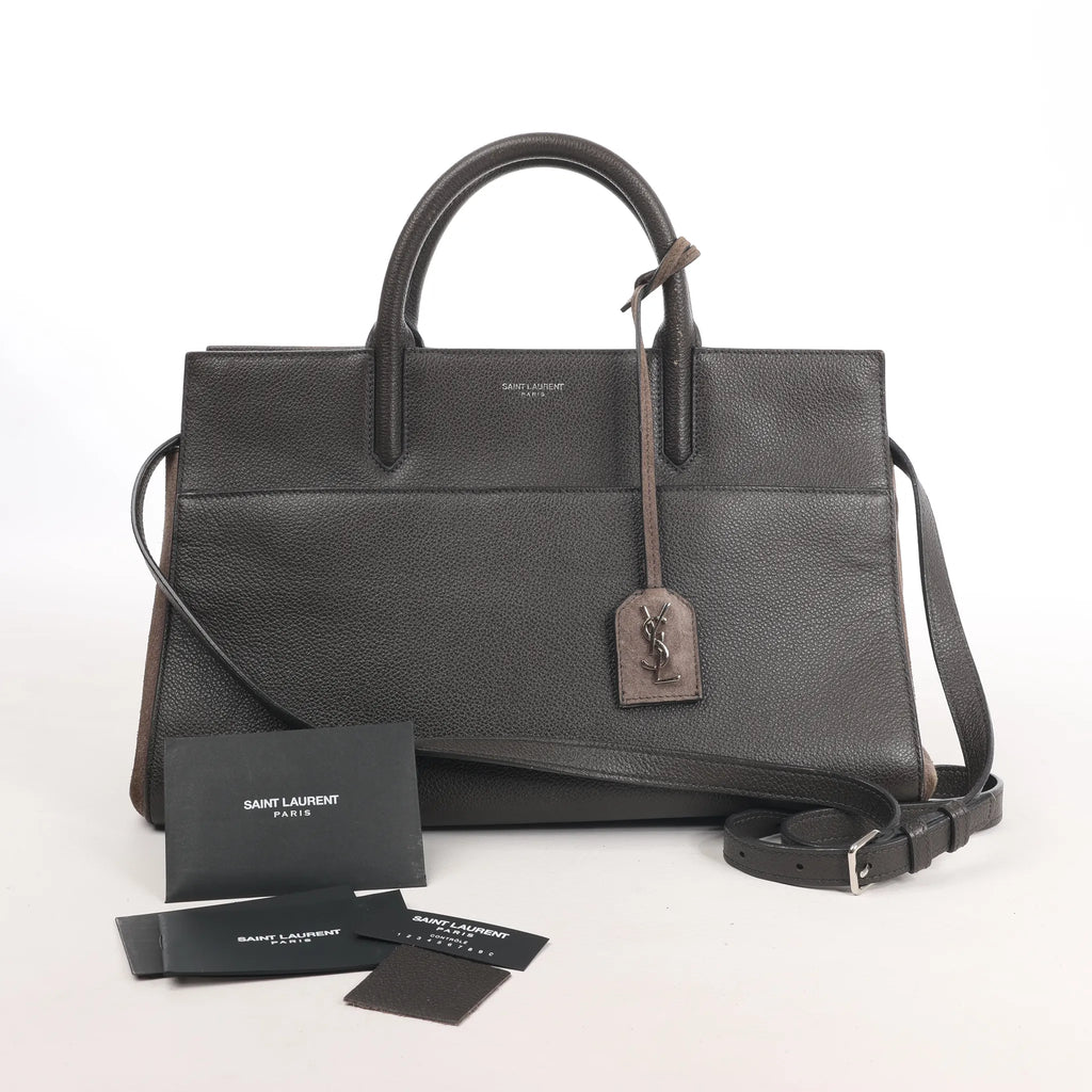 Saint Laurent Cabas Rive Gauche Leather x Suede 2Way Handbag in Dark Gray 436620