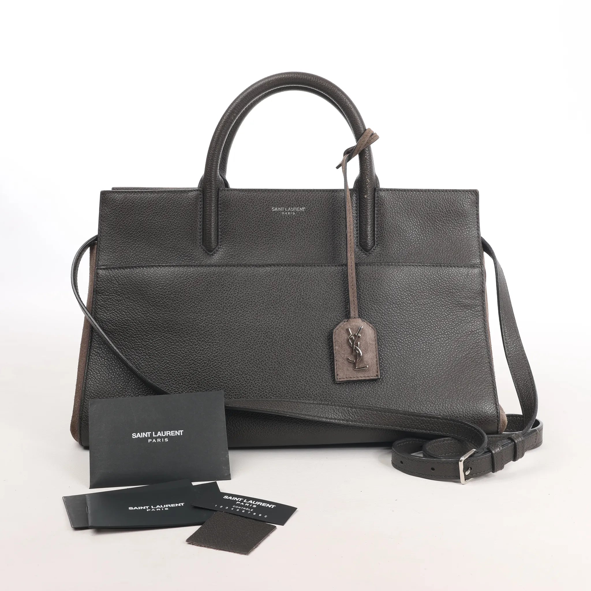Saint Laurent Cabas Rive Gauche Leather x Suede 2Way Handbag in Dark Gray 436620