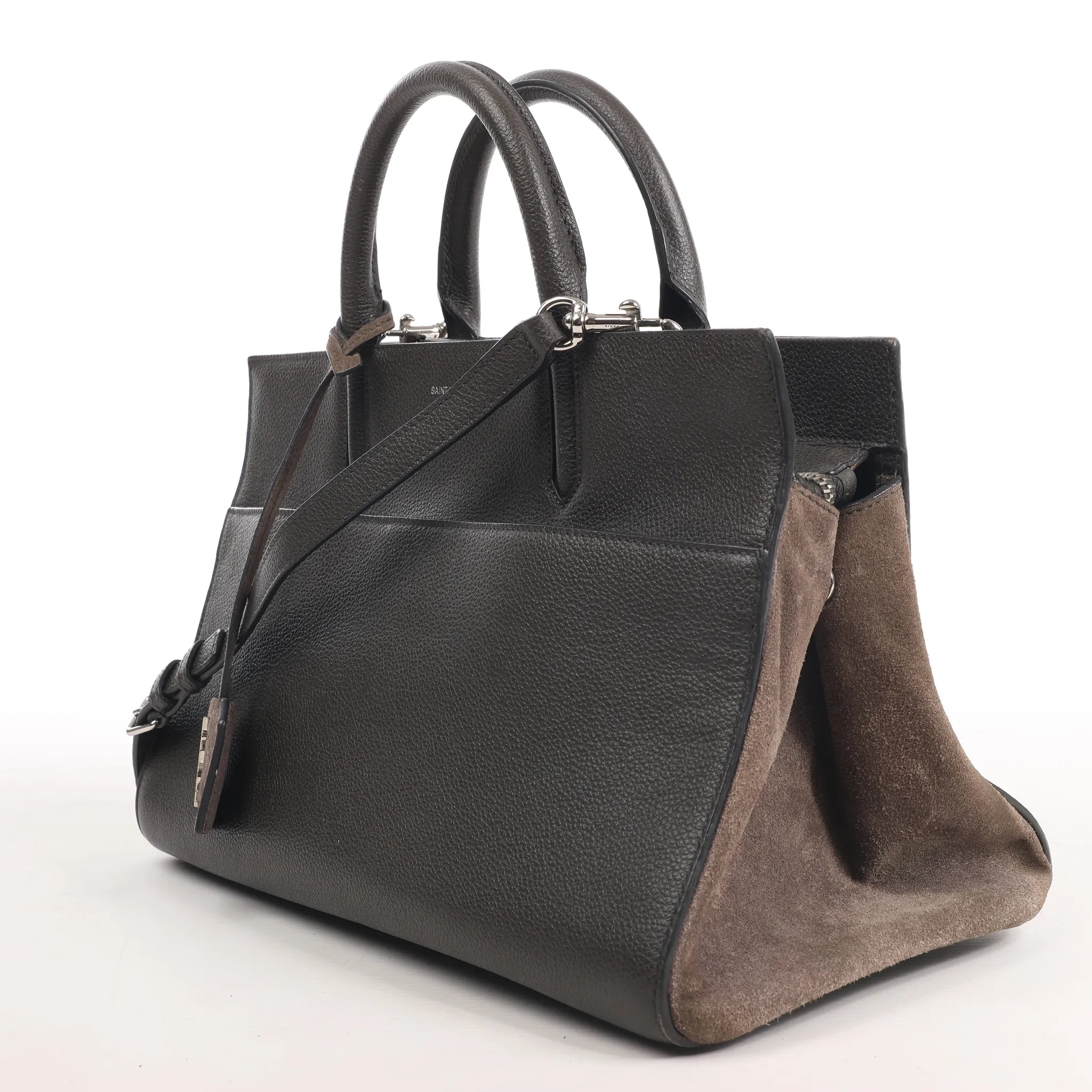 Saint Laurent Cabas Rive Gauche Leather x Suede 2Way Handbag in Dark Gray 436620