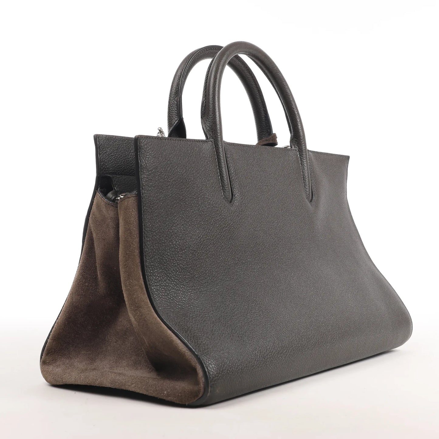 Saint Laurent Cabas Rive Gauche Leather x Suede 2Way Handbag in Dark Gray 436620