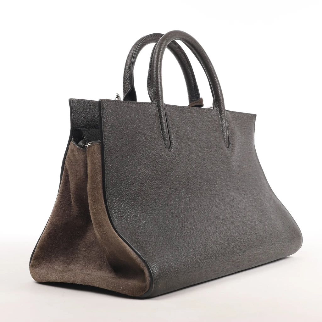 Saint Laurent Cabas Rive Gauche Leather x Suede 2Way Handbag in Dark Gray 436620