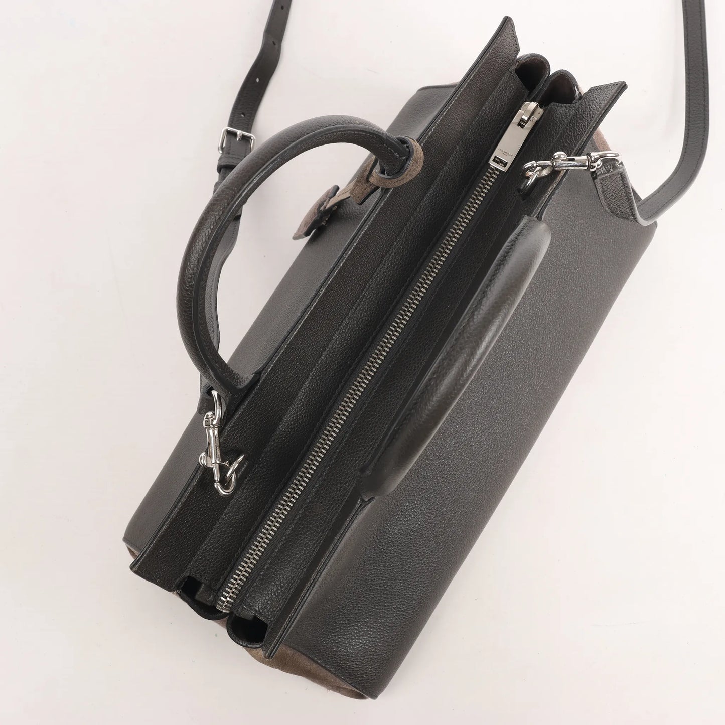 Saint Laurent Cabas Rive Gauche Leather x Suede 2Way Handbag in Dark Gray 436620