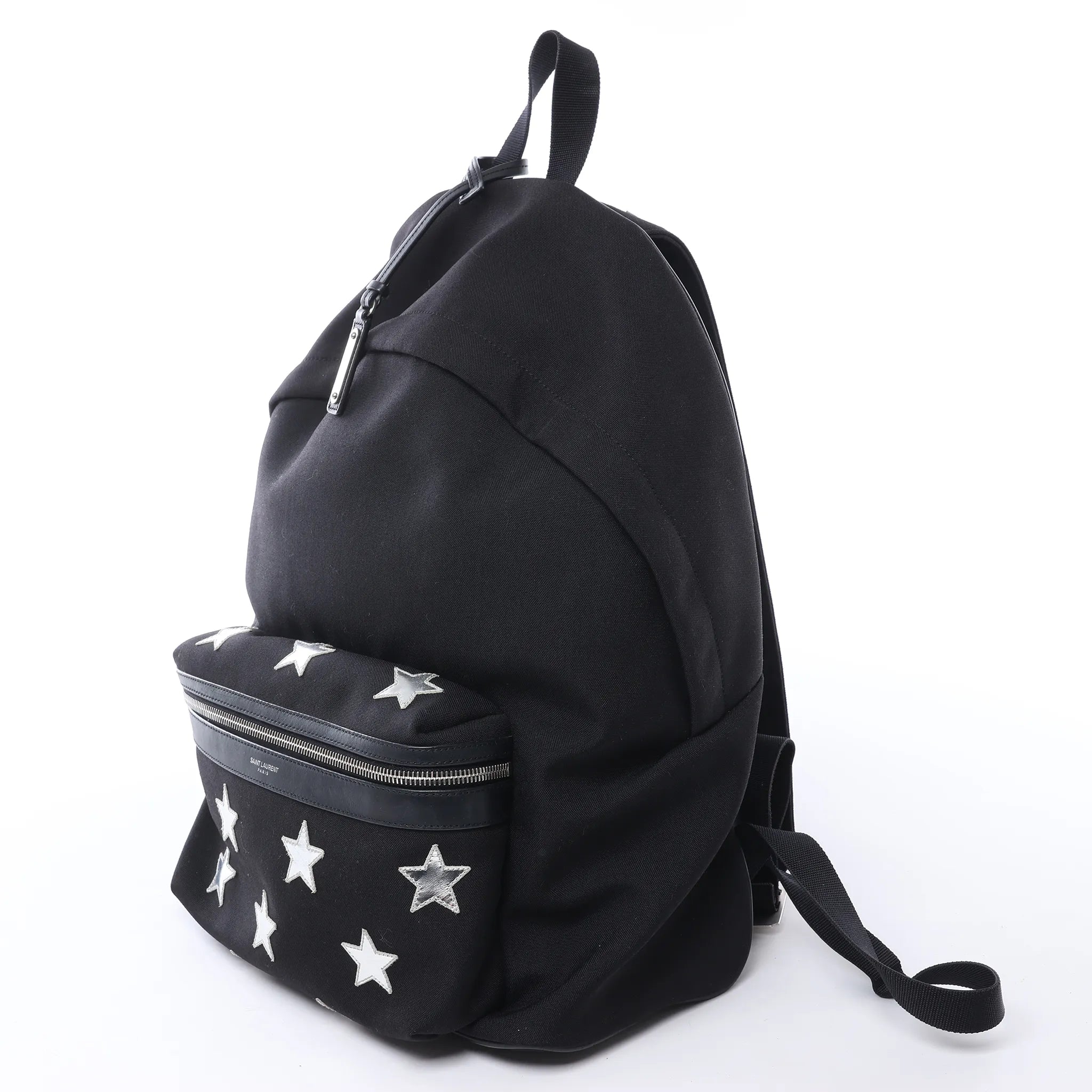 Saint Laurent Paris City Canvas & Leather Backpack in Black × Silver 534968