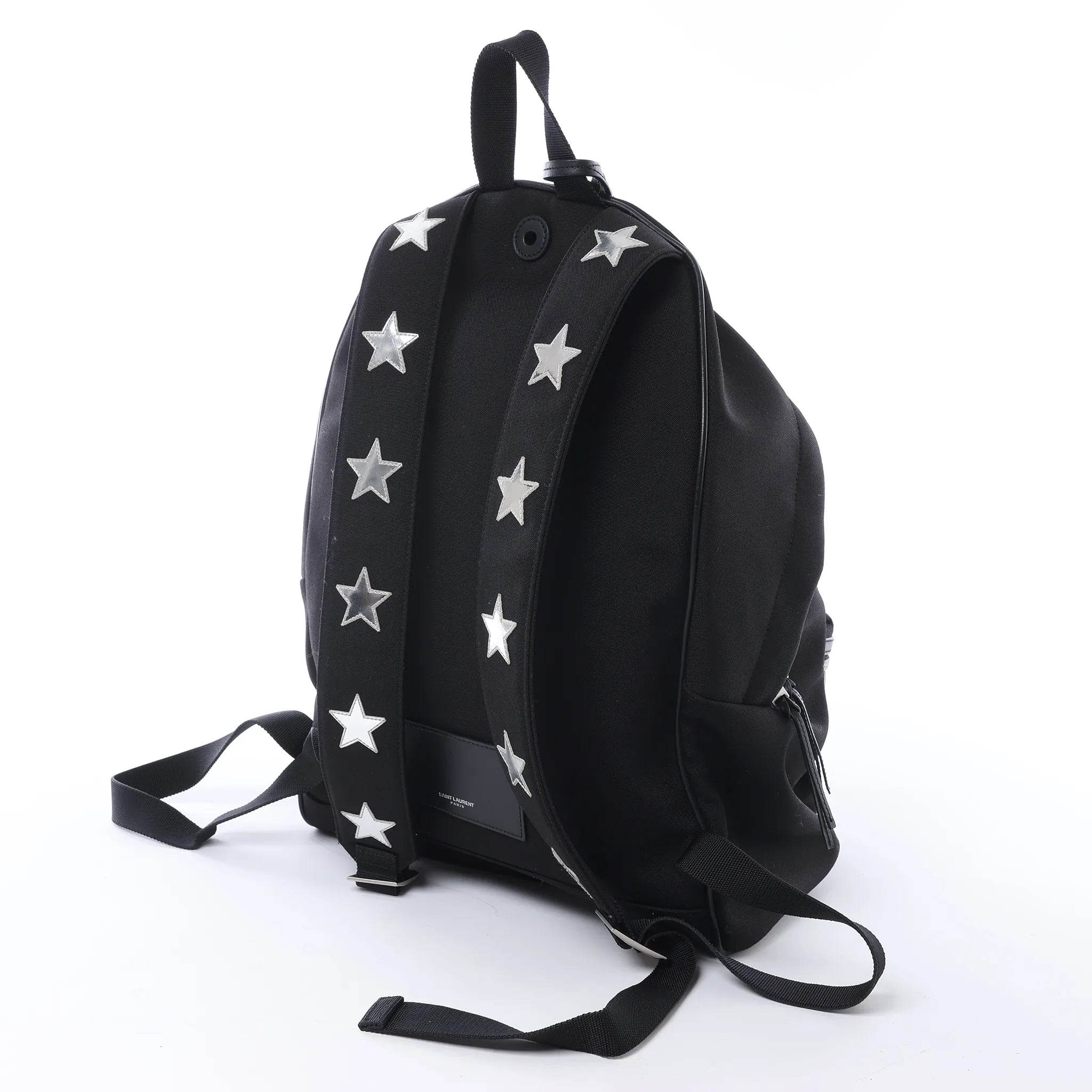 Saint Laurent Paris City Canvas & Leather Backpack in Black × Silver 534968