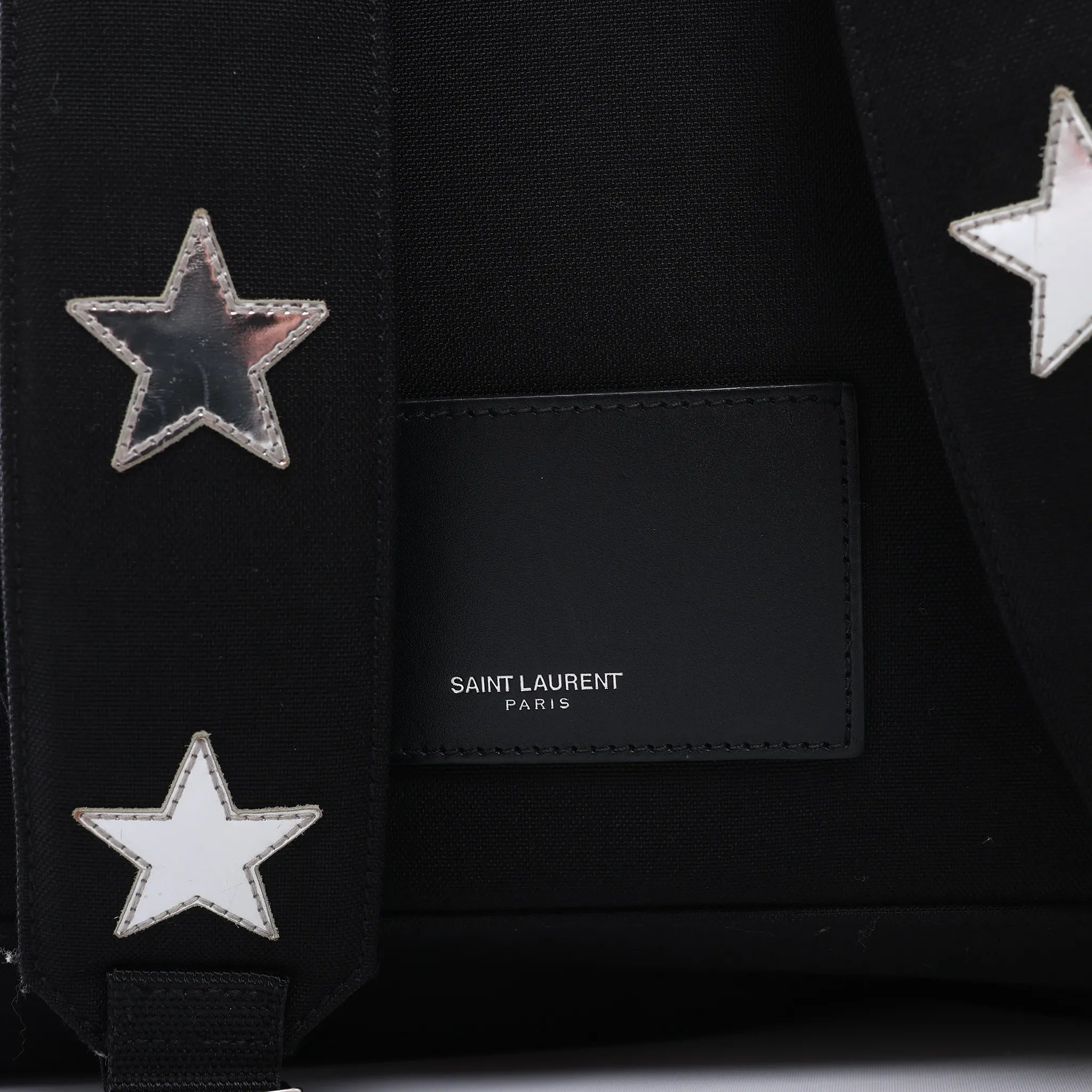 Saint Laurent Paris City Canvas & Leather Backpack in Black × Silver 534968