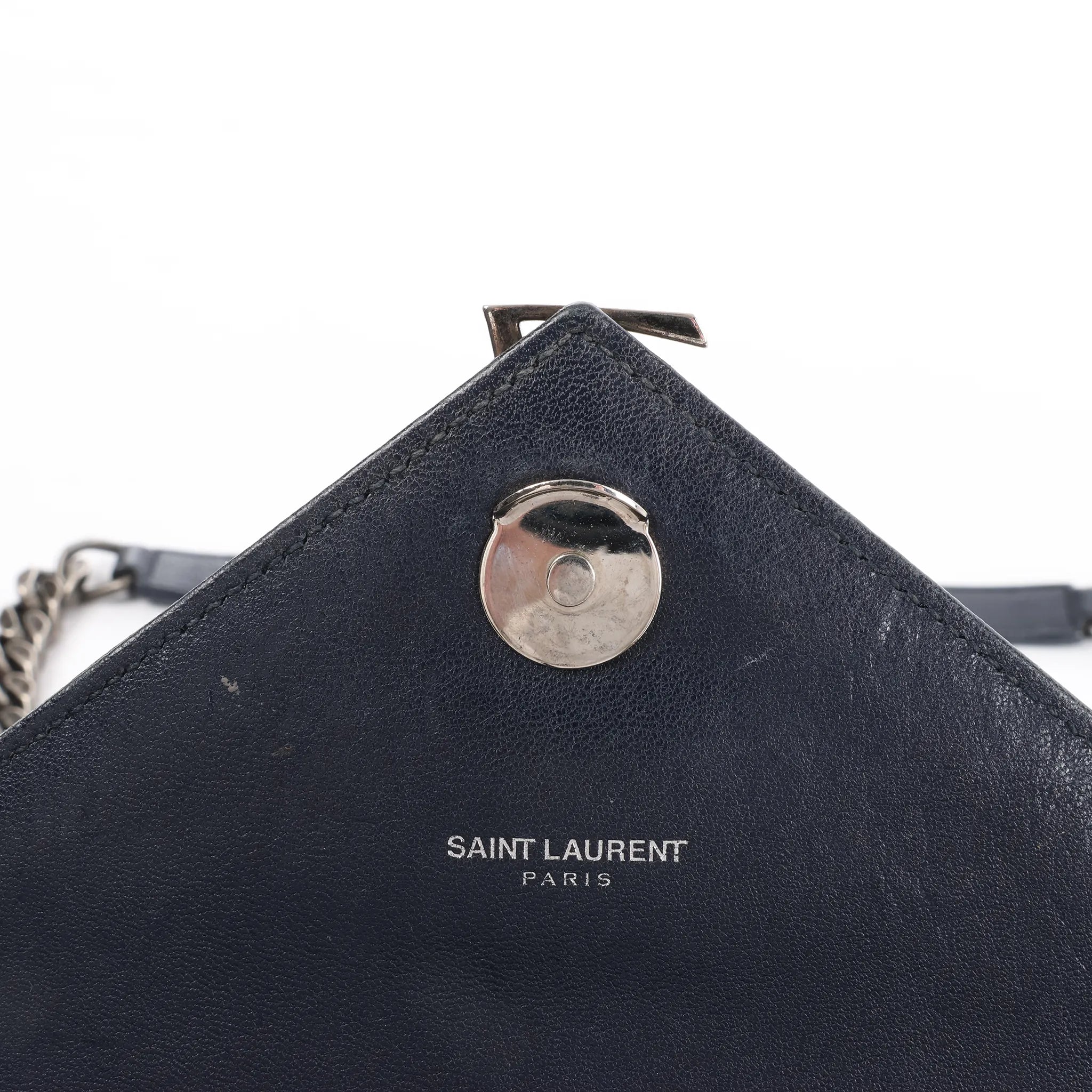 Saint Laurent Paris College Monogramme Leather Chain Handbag in Navy Blue 392738