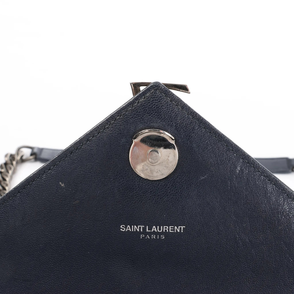 Saint Laurent Paris College Monogramme Leather Chain Handbag in Navy Blue 392738
