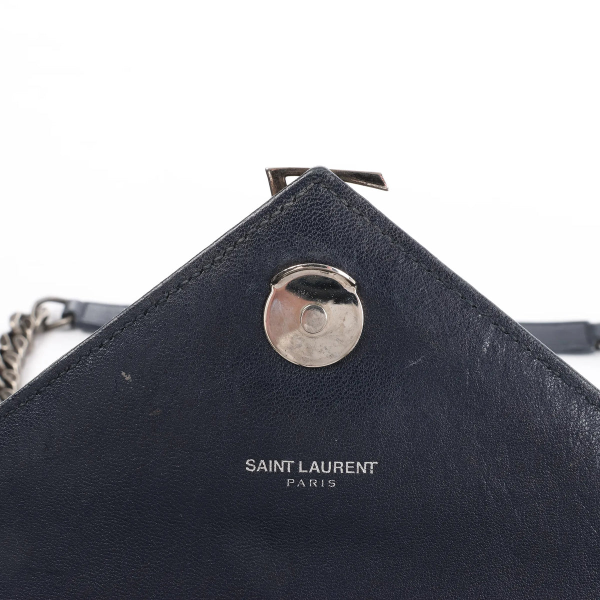 Saint Laurent Paris College Monogramme Leather Chain Handbag in Navy Blue 392738