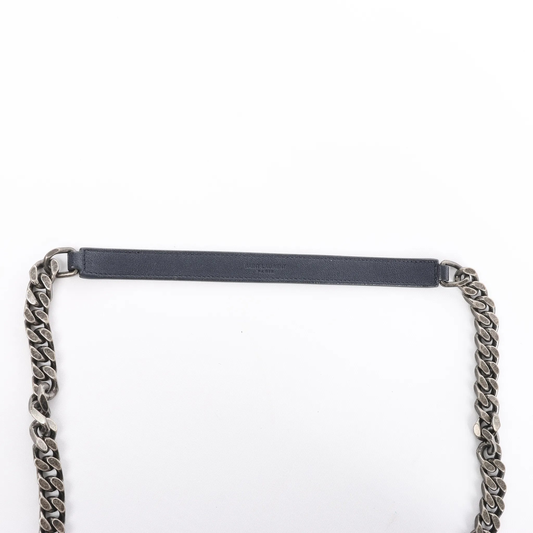 Saint Laurent Paris College Monogramme Leather Chain Handbag in Navy Blue 392738
