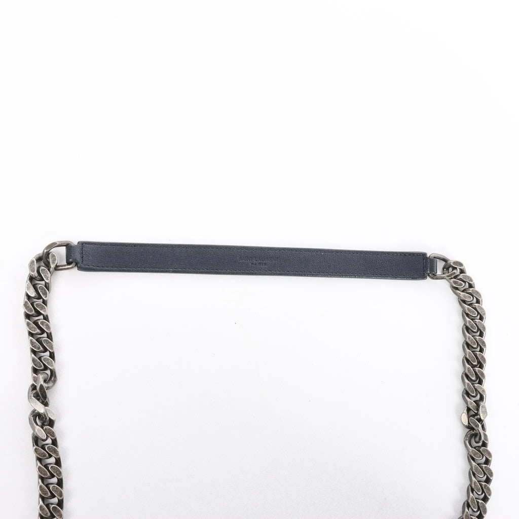 Saint Laurent Paris College Monogramme Leather Chain Handbag in Navy Blue 392738
