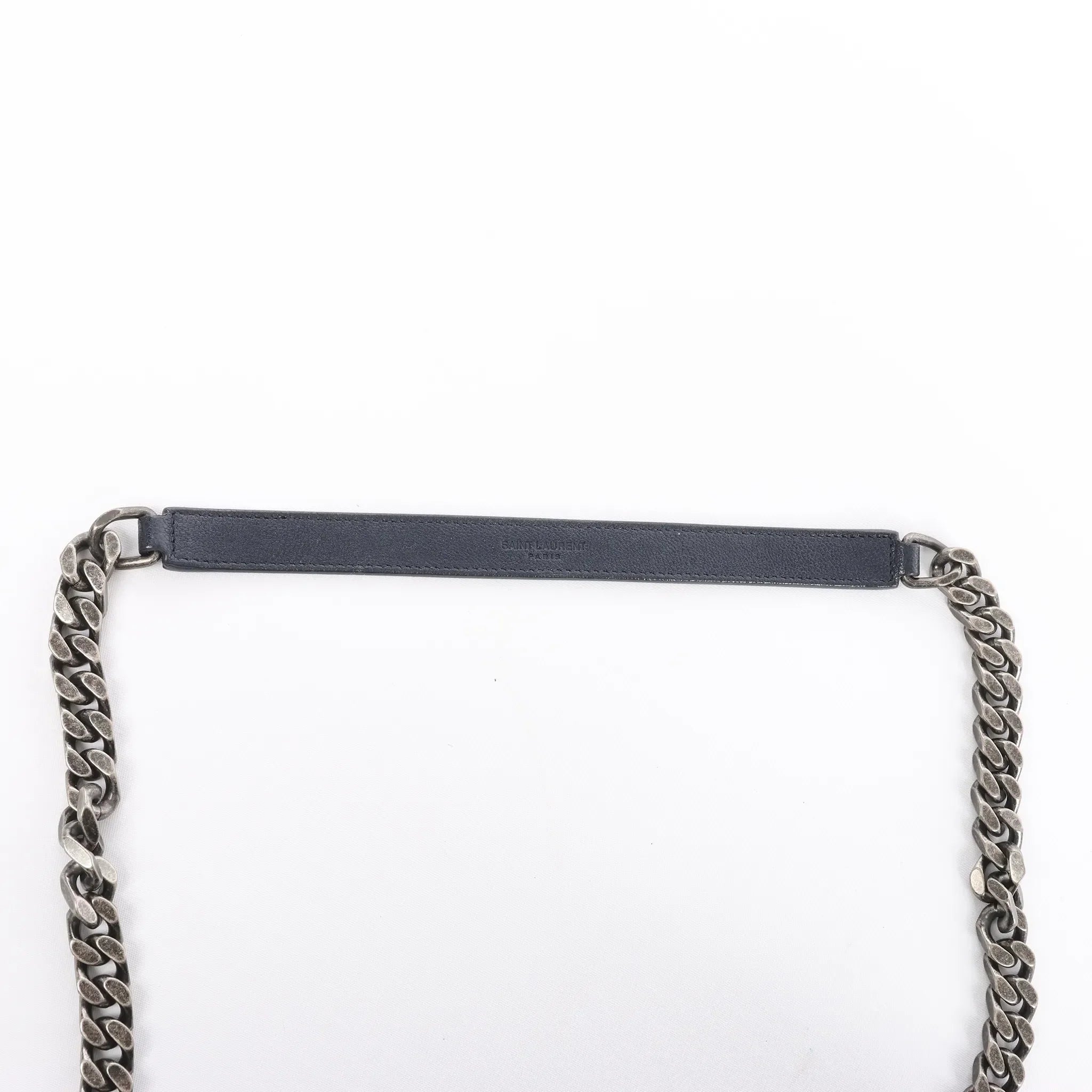 Saint Laurent Paris College Monogramme Leather Chain Handbag in Navy Blue 392738