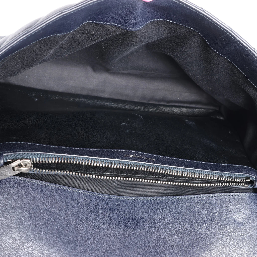 Saint Laurent Paris College Monogramme Leather Chain Handbag in Navy Blue 392738