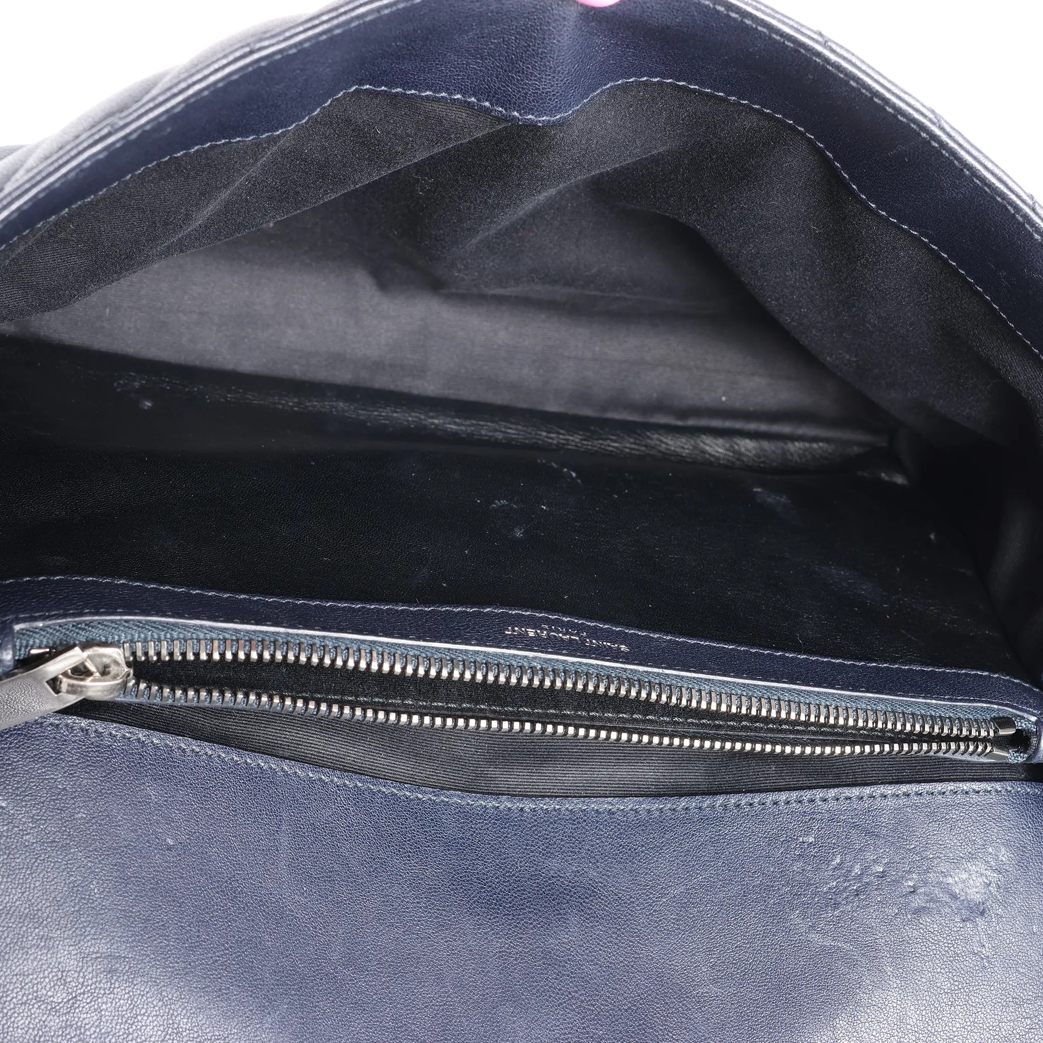 Saint Laurent Paris College Monogramme Leather Chain Handbag in Navy Blue 392738