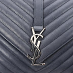 Saint Laurent Paris College Monogramme Leather Chain Handbag in Navy Blue 392738