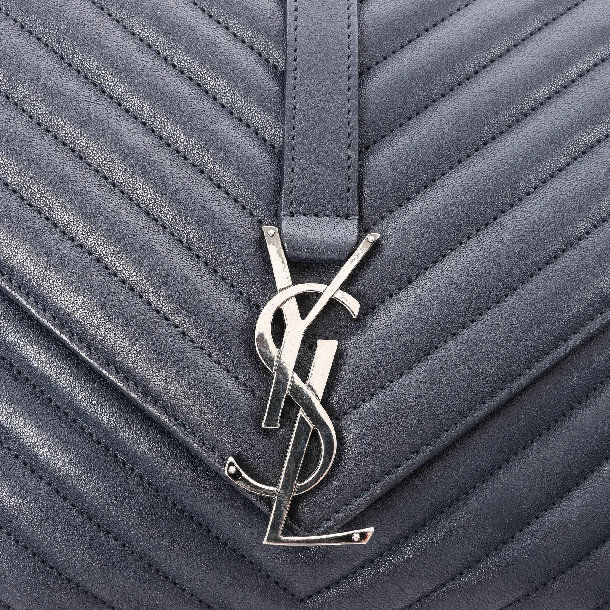 Saint Laurent Paris College Monogramme Leather Chain Handbag in Navy Blue 392738