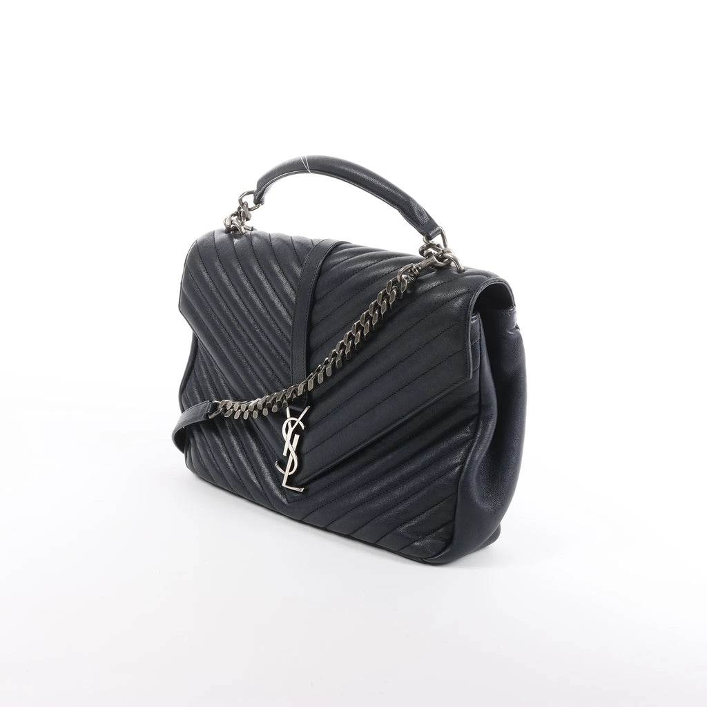Saint Laurent Paris College Monogramme Leather Chain Handbag in Navy Blue 392738